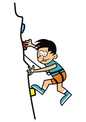 climbing wall and boy, funny vector icon