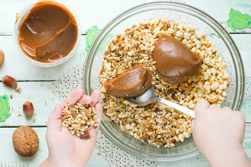 Easter nest cookie cake dessert with candy eggs