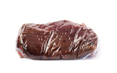 Vacuum packed beef meat isolated