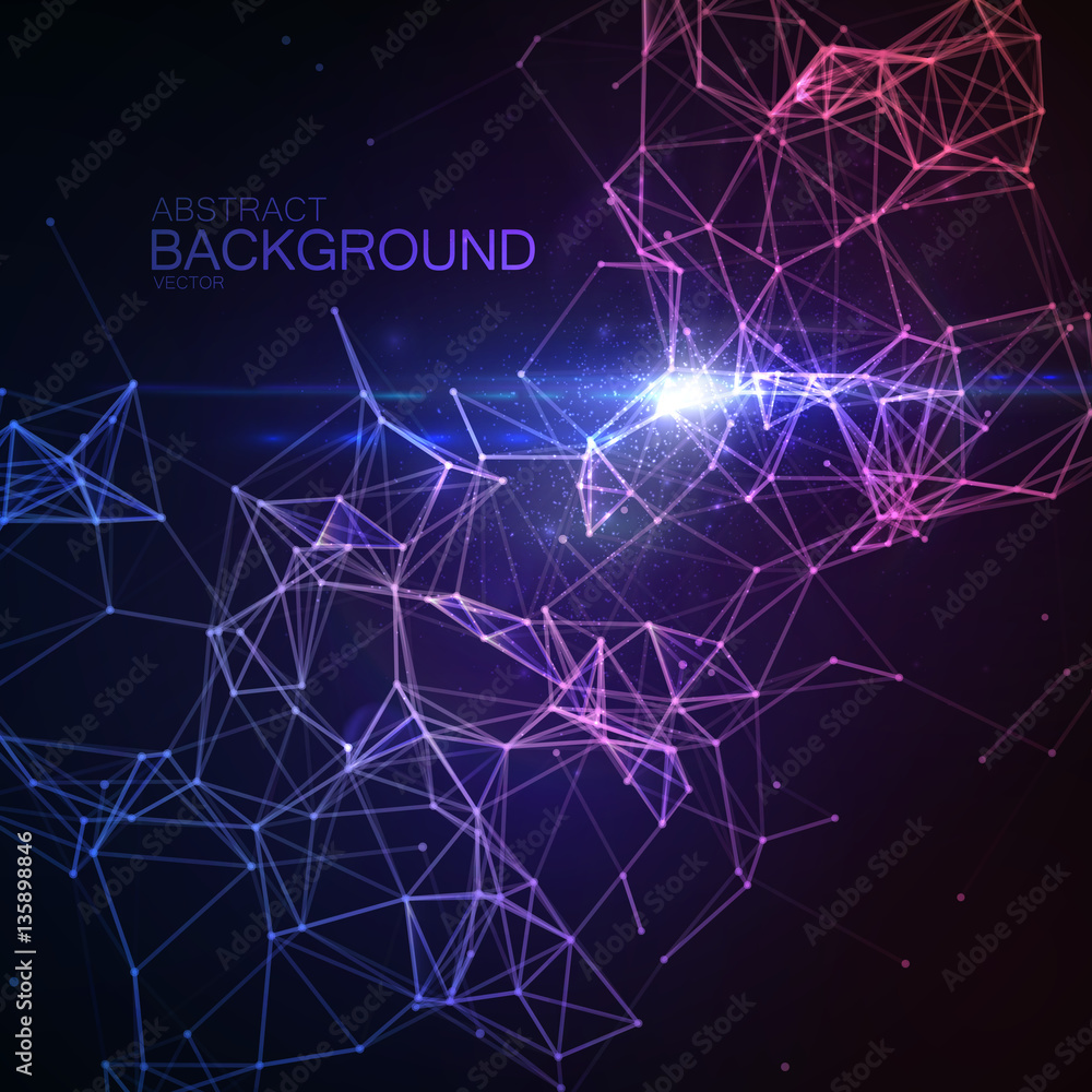 Poster plexus lines and particles background.