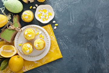 Lemon cupcakes with yellow frosting
