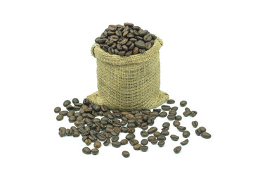 bag with coffee beans isolated on the white background