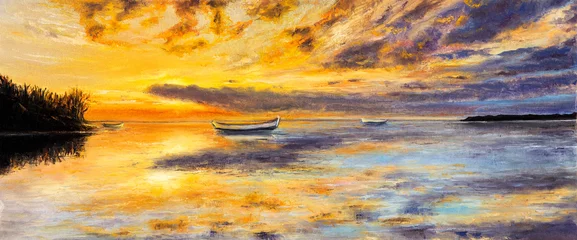 Fototapeten Boot und Sonnenuntergang © Boyan Dimitrov