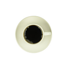 Top view of a cup of coffee, isolate on white