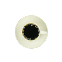 Top view of a cup of coffee, isolate on white
