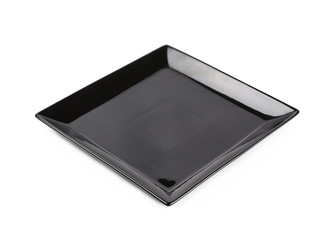 Black ceramic square plate isolated