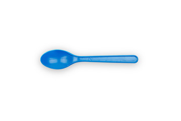 Blue plastic spoon isolated on white background