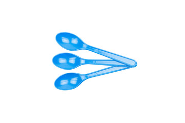 Blue plastic spoon isolated on white background