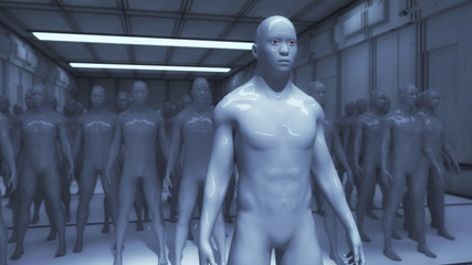 Fototapeta na wymiar Human clones and futuristic room