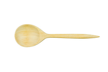 Top view of wood spoon isolated on white background.
