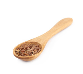 Wooden spoon of brown rice
