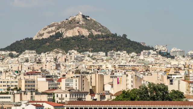 Lykavittos Hill, Athens, Greece, Zoon out and pan , Timelapse