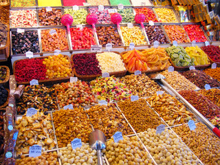 Sweets and dried fruits in the market