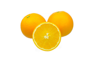 navel oranges on white background