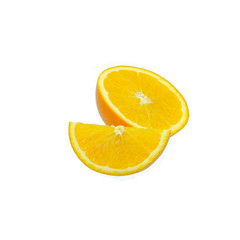 Slices of fresh Navel orange fruit isolated on white background