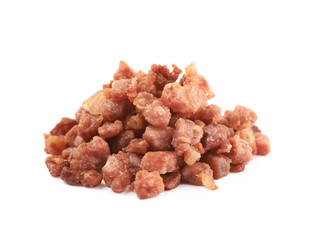 Pile of fried bacon bits isolated
