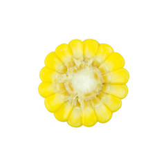 sliced piece of yellow corn isolated on white