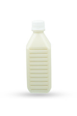 Bottle Milk with soy beans on white background.