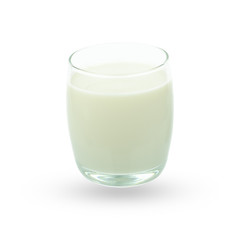 Milk with soy beans on white background.