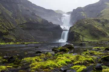 Ofaerufoss waterfall in the Eldgja canyon, Iceland - obrazy, fototapety, plakaty