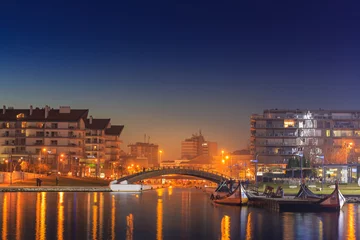 Foto op Plexiglas View from Aveiro city center town by night © Paulo Resende