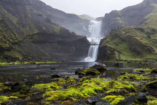 Fototapeta Ofaerufoss waterfall in the Eldgja canyon, Iceland