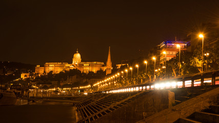 Fototapeta na wymiar Royal Palace at night and Fisherman's Bastion in Budapest, Hunga