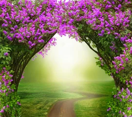 Fototapeten Fantasy  background . Magic forest with road. © Lilya