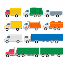 trucks trailers and service transport set in flat style