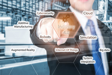 Businessman touching industry 4.0 in virtual interface screen