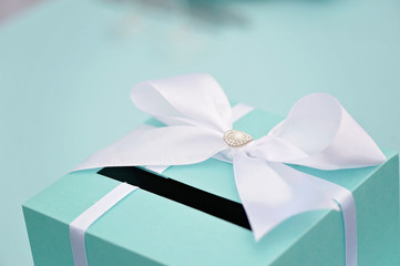 Wedding mail box with bow, closeup