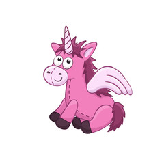 Cute cartoon animal. Stuffed unicorn. Vector plush toy isolated on white background.