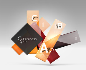 Shiny glass plate surfaces with text on 3d space