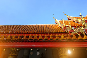 Fototapeta na wymiar Roof part of Buddhism church at Wat Benchamabophit temple in Bangkok ,Thailand