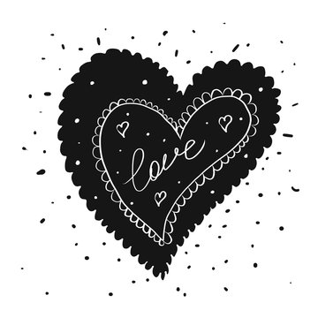 Vector illustration of Valentine's greeting card in tattoo ink style with typography  