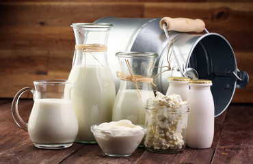 milk products - tasty healthy dairy products on a table on: sour