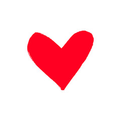 Red hand drawn Heart on white background. Valentines Day concept in grunge style. Vector illustration.