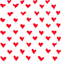 Seamless pattern with grunge red hearts on white background. Hand drawn vector illustration. Isolated