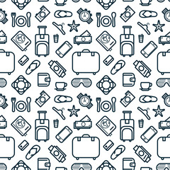 Seamless Pattern of Icons. Travel and Leisure Theme Background.
