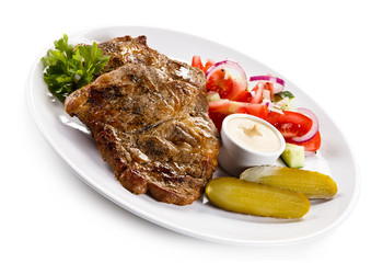 Grilled steaks and vegetables 