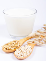 Oat milk, the concept of a vegetarian diet. White background.