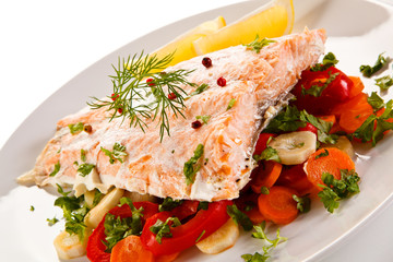 Roasted salmon and vegetables