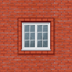 Red Brick Wall with Classic White Window Frame