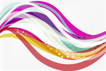 Vector color wave lines with dotted effect on light background