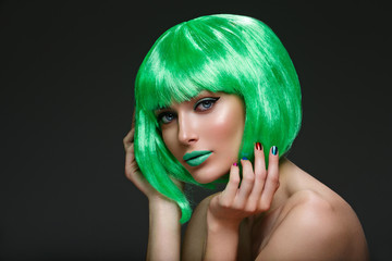 Beautiful girl in green wig