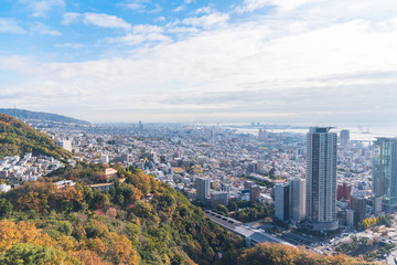 Fototapeta na wymiar Aerial view of Kobe city in the autumn.