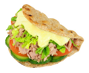 Tuna Fish And Salad Sandwich In A Folded Flatbread