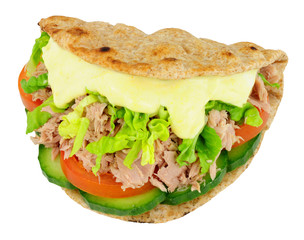 Tuna Fish And Salad Sandwich In A Folded Flatbread