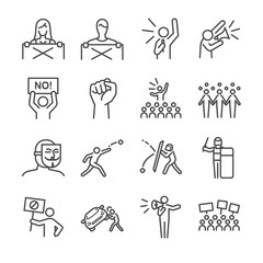 Protest and resist icons set