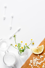 natural organic cosmetics for baby on white background top view
